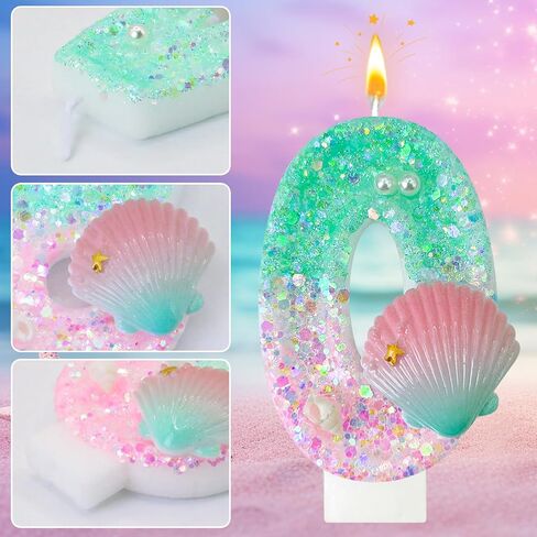 Green and Pink Birthday Candles, 2th Birthday Cake Decorations, Suitable for Mermaid Theme Party Cake Decorations (2) in Saudi Arabia