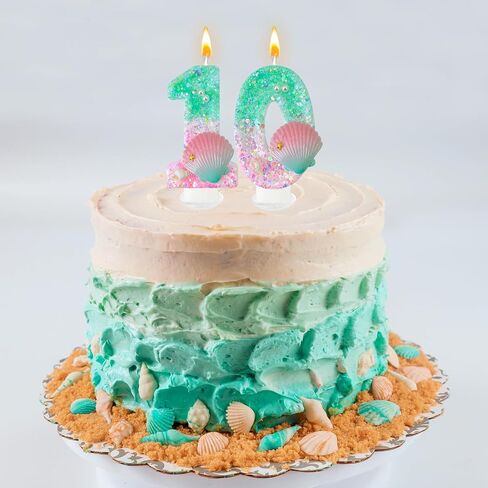 Green and Pink Birthday Candles, 2th Birthday Cake Decorations, Suitable for Mermaid Theme Party Cake Decorations (2) in Saudi Arabia