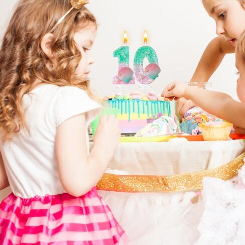 Green and Pink Birthday Candles, 2th Birthday Cake Decorations, Suitable for Mermaid Theme Party Cake Decorations (2) in Saudi Arabia