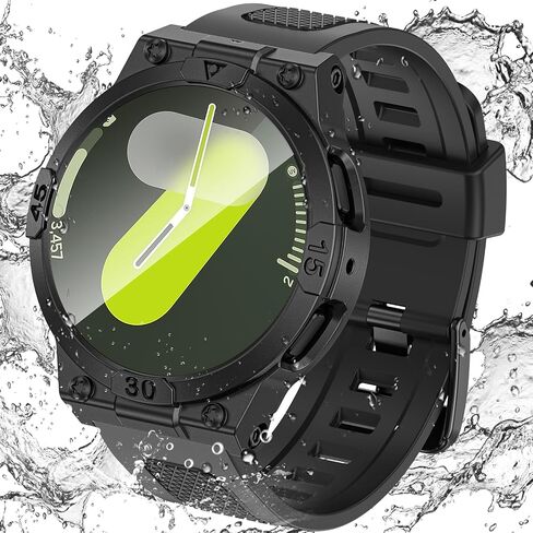 Goton 3 in 1 Waterproof Case and Band for Samsung Galaxy Watch FE(2024) 5 4 40mm, 360° Protective Hard PC with Tempered Glass Screen Protector for Galaxy Watch Cover Bumper Accessories, Matte Black in Kuwait