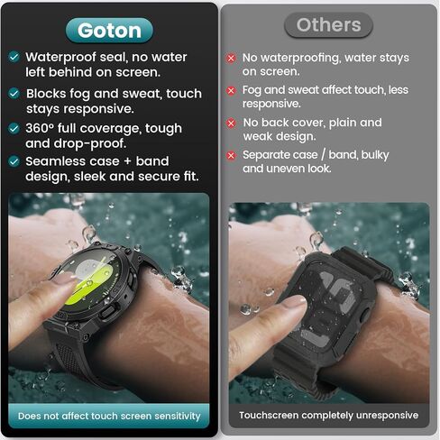 Goton 3 in 1 Waterproof Case and Band for Samsung Galaxy Watch FE(2024) 5 4 40mm, 360° Protective Hard PC with Tempered Glass Screen Protector for Galaxy Watch Cover Bumper Accessories, Matte Black in Kuwait