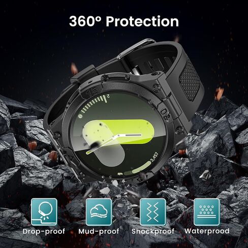 Goton 3 in 1 Waterproof Case and Band for Samsung Galaxy Watch FE(2024) 5 4 40mm, 360° Protective Hard PC with Tempered Glass Screen Protector for Galaxy Watch Cover Bumper Accessories, Matte Black in Kuwait