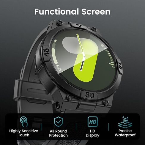Goton 3 in 1 Waterproof Case and Band for Samsung Galaxy Watch FE(2024) 5 4 40mm, 360° Protective Hard PC with Tempered Glass Screen Protector for Galaxy Watch Cover Bumper Accessories, Matte Black in Kuwait