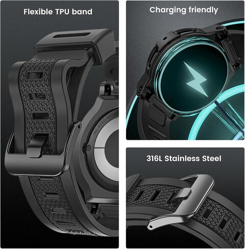 Goton 3 in 1 Waterproof Case and Band for Samsung Galaxy Watch FE(2024) 5 4 40mm, 360° Protective Hard PC with Tempered Glass Screen Protector for Galaxy Watch Cover Bumper Accessories, Matte Black in Kuwait