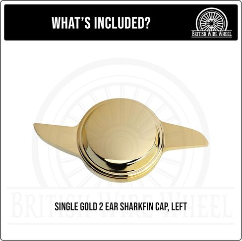 2 أذن Sharkfin Gold Spinner Cap (يسار واحد) | الجانب الأيسر 24K الذهب مطلي 2 الجناح/البار جرفت قبض على غطاء الدوار | مصممة للسيارات المنخفضة والسيارات الكلاسيكية مع عجلات سلكية in Kuwait