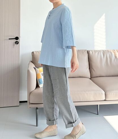 Minibee Women's 3/4 طول الأكمام قمم القطن قمصان بلوزة صيف غير رسمية للنساء in Saudi Arabia