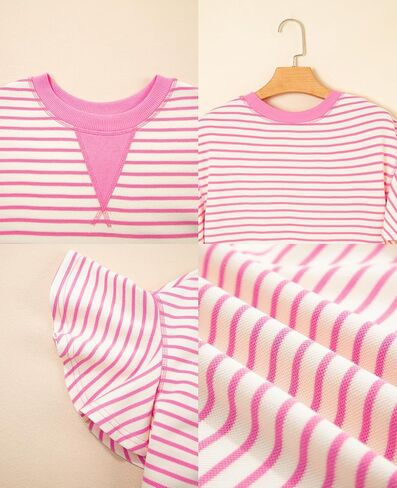 Women's Summer Striped Ruffle Short Sleeve Tops Contrast Colorblock 2025 Round Neck Loose Fit Cute Casual Top Blouse in Kuwait