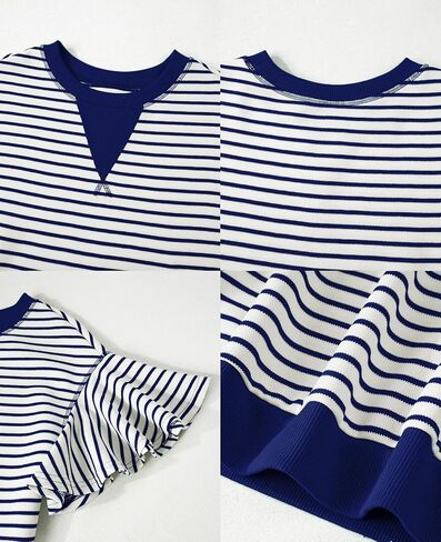 Women's Summer Striped Ruffle Short Sleeve Tops Contrast Colorblock 2025 Round Neck Loose Fit Cute Casual Top Blouse in Kuwait