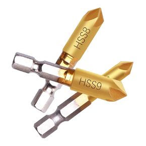 Countersink Drill Bit Set 3 Pcs 1/4'' Hex Shank High Carbon Steel 5 Flute Countersink 90 Degree Center Punch Tool Sets for Wood Quick Change Bits 6mm 8mm 9mm