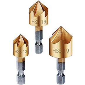 Countersink Drill Bit Set 3 Pcs 1/4'' Hex Shank High Carbon Steel 5 Flute Countersink 90 Degree Center Punch Tool Sets for Wood Quick Change Bits 6mm 8mm 9mm in Kuwait