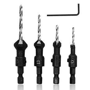 Countersink Drill Bit Set with 1/4 Hex Shank, HSS4241#6/10/13/16 Drill Bit Set with Hex Key Wrench for Woodworking Carpenter Tools Accessories-4 PCS Silver