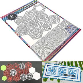 Alinacutle Hexagon & Square Layered Card Background Metal Die Cut, Layering Cutting Die,Paper Craft Die-Cuts,Scrapbooking Cutting,DIY Card Metal Punch Template,TTL 18PC Dies