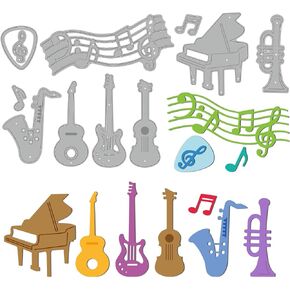 GLOBLELAND Musical Instrument Piano Guitar Cutting Dies for Music Lover Western Instruments Embossing Stencils Template for Decorative Embossing Paper Card DIY Scrapbooking Album Craft Decor