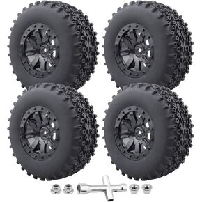 Pre-Glued 1/10 RC Short Course Truck Wheels and Tires Combo - 12mm Hex - Compatible with Traxxas Slash, Losi Tenacity, Redcat Blackout, and More - Set of 4