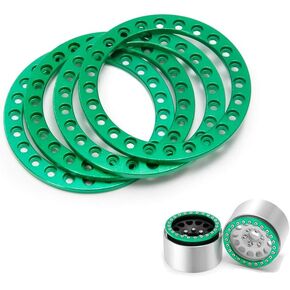 RCLIONS 4pcs Aluminum Replacement Wheel Rim Beadlock Ring for 1:10th RC Crawler Car 1.9" RC Wheels/Rims (Green)