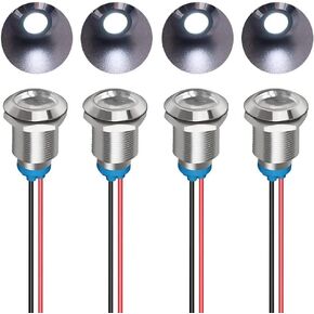 4pcs 12mm 3V-4.5V-5V-6V-7.5V-9VDC LED Metal Indicator Light Waterproof Signal Lamp Pilot Dash Directional Car Truck Boat with Wire(Blue)