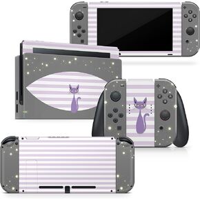 Tacky Design Purple Cat Skin Compatible with Nintendo Switch Skin - Premium Vinyl 3M Kawaii Stickers Set - Switch Skin Compatible with Joy Con, Console, Dock,- Decal Full Wrap