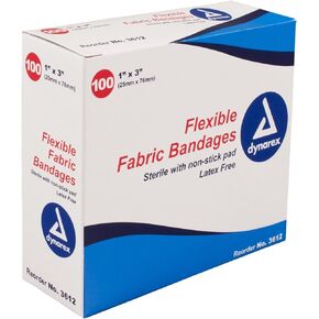 Dynarex Flexible Fabric Adhesive Bandages - 3612, Box of 100 1" X 3"