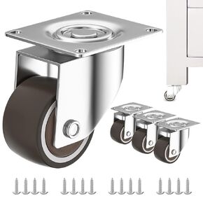 1 inch Caster Wheels Set of 4, Low Profile Wheels for Furniture, No Noise Mini Swivel Rubber Casters, with 360 Degree Top Plate for Small Furniture