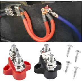 2PCS Battery Junction Block, 5/16" Insulated Power and Ground Battery Junction Post, M8 Dual Studs Power Distribution Block Terminal Post Bus Bar Accessories for Auto Car Marine Boat