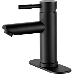 VOTON Black Bathroom Faucets Single Hole RV Bathroom Sink Faucet Stainless Steel Matte Black,Bathroom Sink Faucet 1 Hole with 3 Hole Deck Plate，Water Supply Lines with cUPC Certification