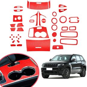 Compatible with Decorative Interior Protection Carbon Fiber Sticker for Jeep SUV Grand Cherokee 2014 2015 2016 2017 2018 2019 2020 2021 (Red 43pcs)