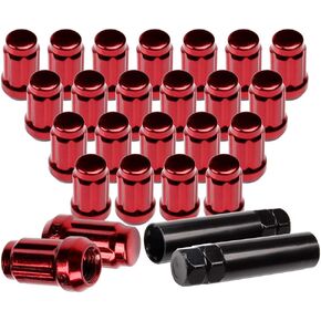 SCITOO M12x1.5 Wheel Lug Nuts Red,24PCS Spline Closed End Socket Thread 12x1.5 Lug nut for 1997-2016 Toyota 4Runner Avalon Yaris Tundra (24pc Lug Nuts+ 2 Tools)