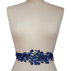 FASHION! Handmade Bright Crystal Patches Sew-on Rhinestones Waist decoration Applique with Sequins Beads DIY for Wedding Dress Clothes Decor Accessory 3.9x14.2″ (Pink)