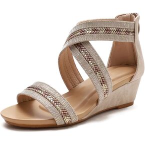 WOJWSKI Wedges for Women Sandals Bohemia Open Toe Roman Low Heel Zipper Back Platform Summer Dress Women‘s Beach Sandals in Kuwait