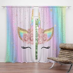 Unicorn Blackout Curtain Rainbow Rodpocket Window Curtains 52Wx63L Inches Unicorn Bedroom Décor for Girls Kids(Set of 2 Panels)