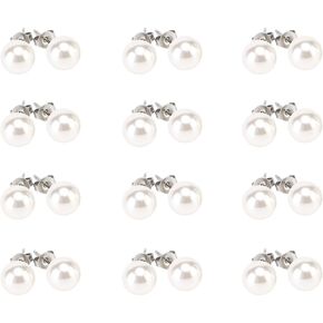 White 12 pairs Assorted Mixed Wholesale Lot Glass Pearl Earrings Studs Gift Set Stainless Steel Ping for kids girls