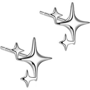 Silver Star Stud Earrings for Women Girls Sparkly Star Earrings Dainty Hypoallergenic Ear Jewelry Gifts