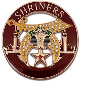Shriner Rhinestone Round Masonic Auto Emblem - [Burgundy & Gold][3'' Diameter]
