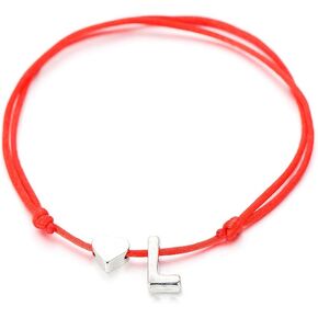 Silver Color Tiny Heart Initial Bracelet for Women Men Lucky String Braided Red Rope Alphabet Letter Charm Bracelets Couple Gifts