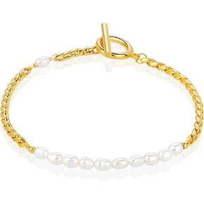 أساور اللؤلؤ الطبيعي للنساء مطلية بالذهب عيار 18 قيراطًا باللون الأبيض الحقيقي ولؤلؤ المياه العذبة المزروعة يدويًا جوهرة ميلاد يونيو مجوهرات راقية للنساء هدايا in Kuwait