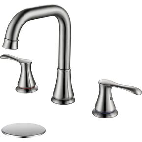 Bathroom Faucet for Sink 3 Hole with Pop Up Drain and cUPC Faucets Supply Hose, 2 Handle 8 inch Brass Widespread Bathroom Sink Faucet, Brushed Gold Basin Faucet Taps Mixer