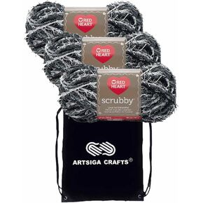 Red Heart Scrubby Tropical E833-980 (3-Skeins - Same Dye Lot) Worsted Medium #4 Polyester Yarn for Crocheting and Knitting - Bundle with 1 Artsiga Crafts Project Bag
