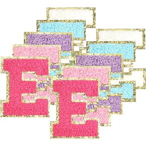 10Pcs Self Adhesive Chenille Letter Patches Iron on Varsity Preppy Letter Patches Stick on Glitter Fuzzy Letters for Clothing Bag Laptop Phone Case（A）