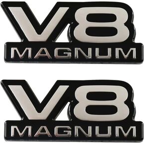 2Pcs V8 Magnum Emblems Fender Door Nameplate 3D Badge Stickers Logo 1500 Van Fit for 94-01 Magnum (Black Red)