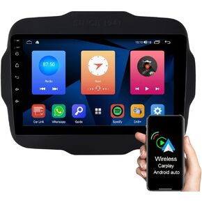 ASURE 9 inch Car Stereo Radio Upgrade for Jeep Renegade 2014-2018,4-Core 2+32GB Android Navigation GPS Head Unit with Wireless Carplay,Android Auto,SWC,1280x720 Touchscreen Multimedia Video Player