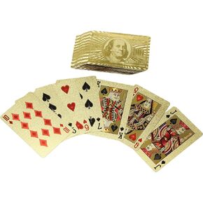 Rok 24K Gold 100 Dollar Bill Foil Flexible Water Resistant Plastic 52 Poker Playing Cards Deck for Table Game