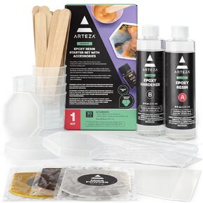 Arteza Epoxy Resin Kit, 24-Piece Refill Set, Engaging Craft Supplies & Materials, Resin Accessories Includes 2 x 8-oz Bottles and Hardener, Gloves, Dropping Pipette, Mixing Cups and Wood Sticks