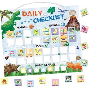 Dinosaur Routine Chart for Kids - Daily Visual Schedule for Reward Chart Chore Chart Behavior Chart Responsibility Chart for Boys Girls Fridge Home School Supplies