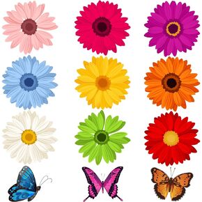 60Pcs Flowers Cutouts Fall Flowers Bulletin Board Cutouts Summer Daisy Butterfly Wall Decals Fall Classroom Wall Decorations for School Office Home Birthday Party Baby Shower Decor