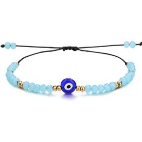 SUMMER LOVE Dainty Hand Made Beaded Nazar Evil Eye Bracelet Adjustable String Amulet for Women Men Boys & Girls