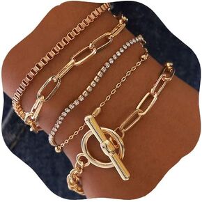 Dainty Bracelets Set 5Pcs Bracelets Chain Gold Stackable Bracelets Jewelry for Women and Teen Girls
