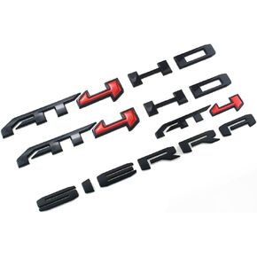 4Pcs AT4 HD Emblem Sierra Letters 3D Side Door Rear Tailgate Badge Sticker Decal NamePlate 85002068 Replacement for Sierra 1500 2500HD 3500HD Canyon (Matte Black)