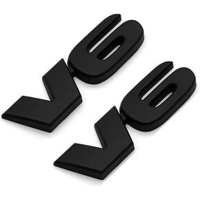 2Pcs Metal Chrome V6 Engine Badge Sport Turbo Sticker Car Trunk Emblem Decal (Black)