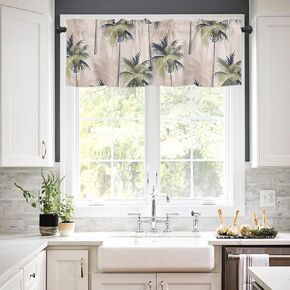Valance Curtain Farmhouse Kitchen Window Valance for Living Room,Tropical Plant Palm Tree Summer Beach,Valance for Bedroom Bathroom Decor Valance 18 Inch 1 Panel Rod Pocket54 Wx 18" L
