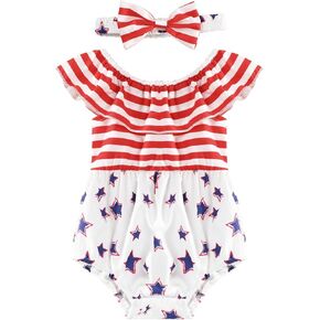 ملابس متطابقة للأخت الكبرى والأخت الصغيرة في الرابع من يوليو ملابس أطفال بنات العلم الأمريكي رومبير ملابس يوم الاستقلال in Kuwait